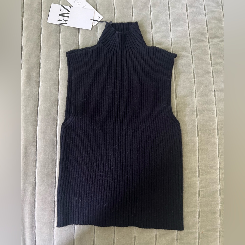 Zara black knit turtleneck tank
